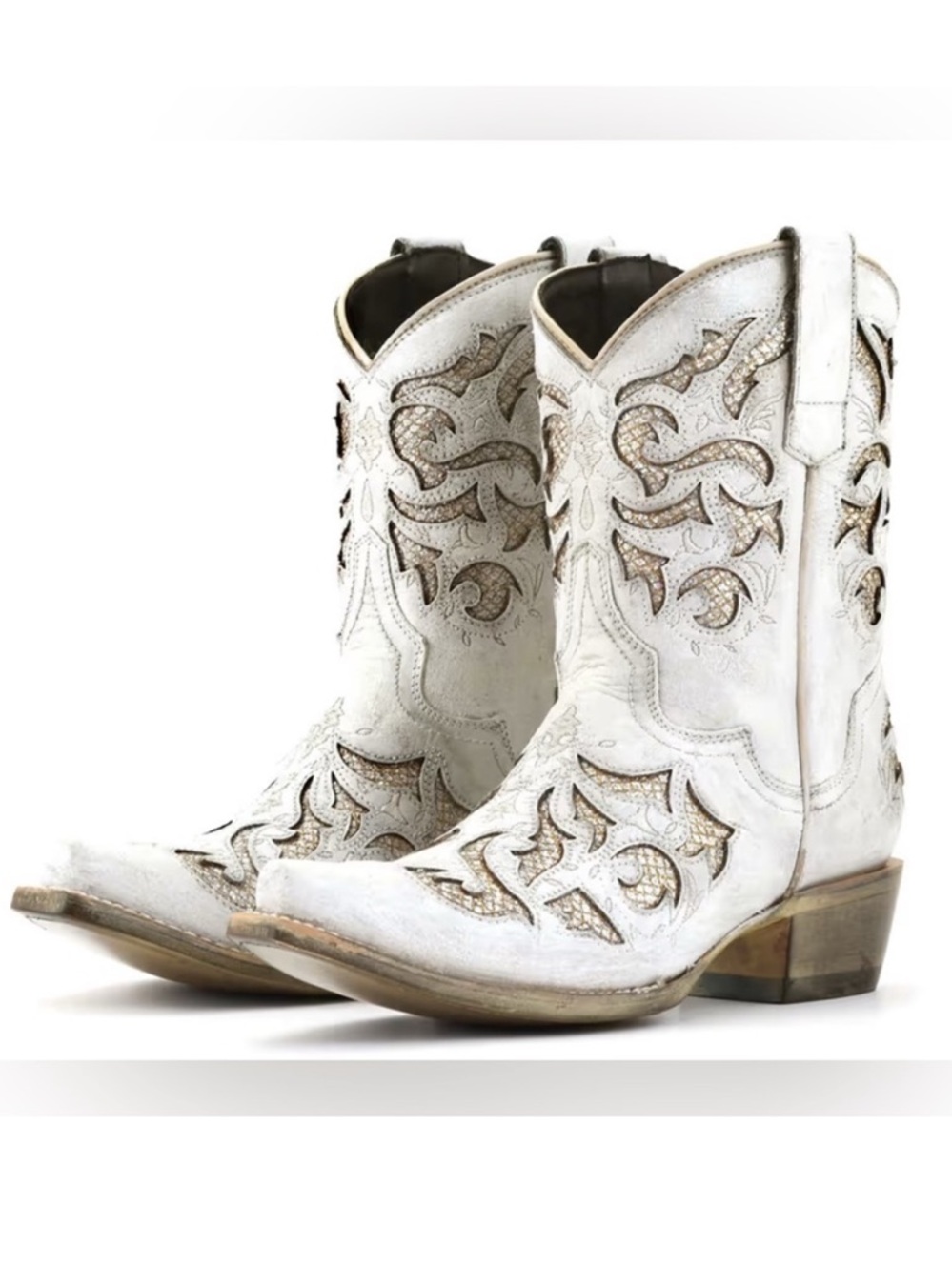 J.B. Dillon Cream Western Embroidered  Sparkle Boots Womens 10